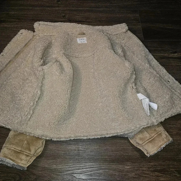 Zara Girls Faux Suede Sherpa Lined Coat SZ 13-14 - Picture 9 of 12